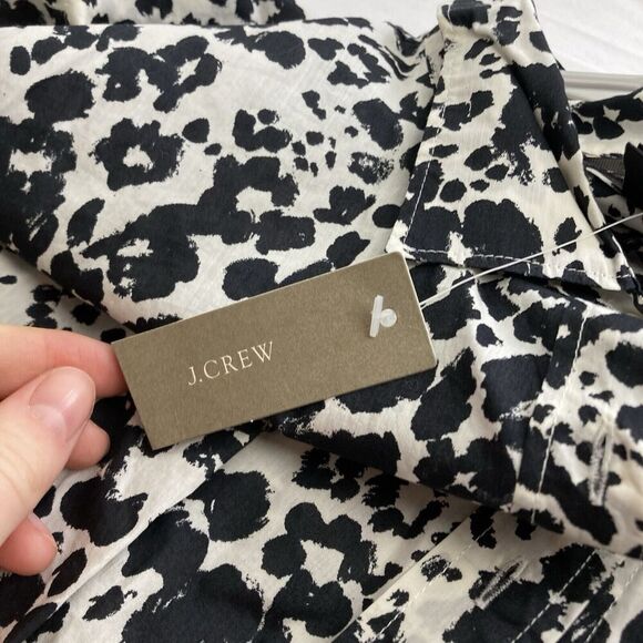 J‎ Crew Women's Black Snow Leopard Boy Shirt Size 10 Classic Cut Animal Print - Picture 6 of 15